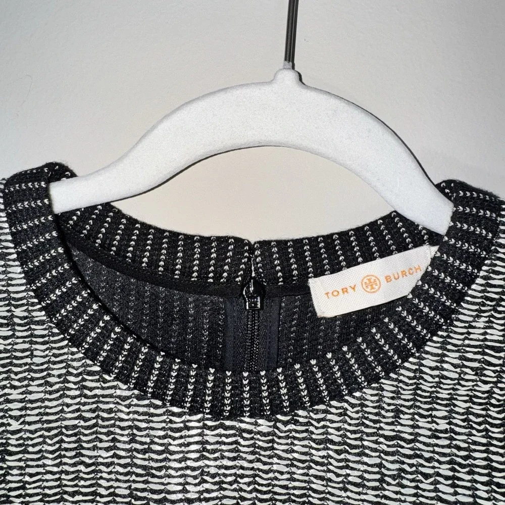 Tory Burch Raffia Sweater Black & Cream Crew Neck Zip Womens Sz Small Petite - Picture 10 of 16